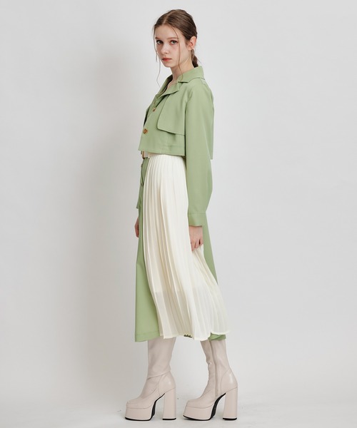 REDYAZEL（レディアゼル）の「トレンチディティールショートシャツジャケット×バイカラープリーツフレアロングワンピースセットアップ（セットアップ・レディース・グリーン/ブルー/ブラウン系その他・FREE）」の11枚目の写真