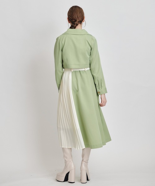 REDYAZEL（レディアゼル）の「トレンチディティールショートシャツジャケット×バイカラープリーツフレアロングワンピースセットアップ（セットアップ・レディース・グリーン/ブルー/ブラウン系その他・FREE）」の12枚目の写真
