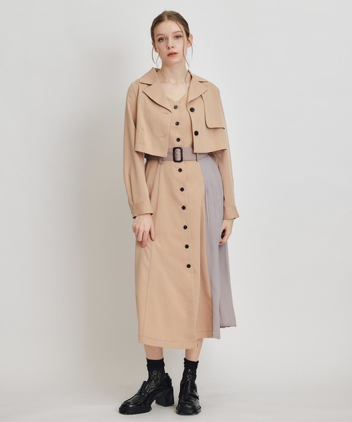 REDYAZEL（レディアゼル）の「トレンチディティールショートシャツジャケット×バイカラープリーツフレアロングワンピースセットアップ（セットアップ・レディース・グリーン/ブルー/ブラウン系その他・FREE）」の18枚目の写真