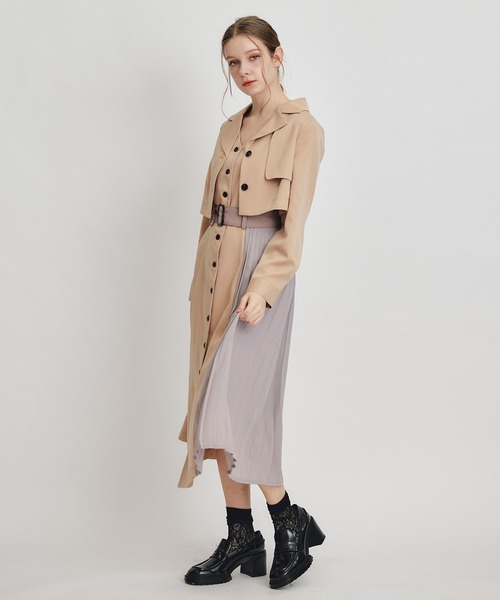 REDYAZEL（レディアゼル）の「トレンチディティールショートシャツジャケット×バイカラープリーツフレアロングワンピースセットアップ（セットアップ・レディース・グリーン/ブルー/ブラウン系その他・FREE）」の19枚目の写真