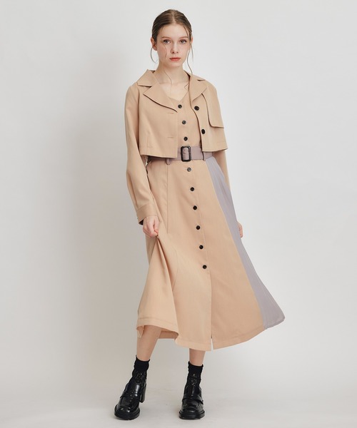 REDYAZEL（レディアゼル）の「トレンチディティールショートシャツジャケット×バイカラープリーツフレアロングワンピースセットアップ（セットアップ・レディース・グリーン/ブルー/ブラウン系その他・FREE）」の20枚目の写真