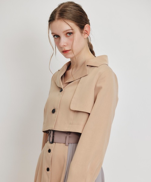 REDYAZEL（レディアゼル）の「トレンチディティールショートシャツジャケット×バイカラープリーツフレアロングワンピースセットアップ（セットアップ・レディース・グリーン/ブルー/ブラウン系その他・FREE）」の22枚目の写真