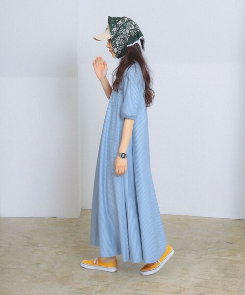 BEAMS BOY(ビームスボーイ)の「【8/6再値下げ】カット ツイル マキシ ワンピース(ワンピース・レディース・ブラック/サックスブルー/オリーブ・1/2)」の3枚目の写真