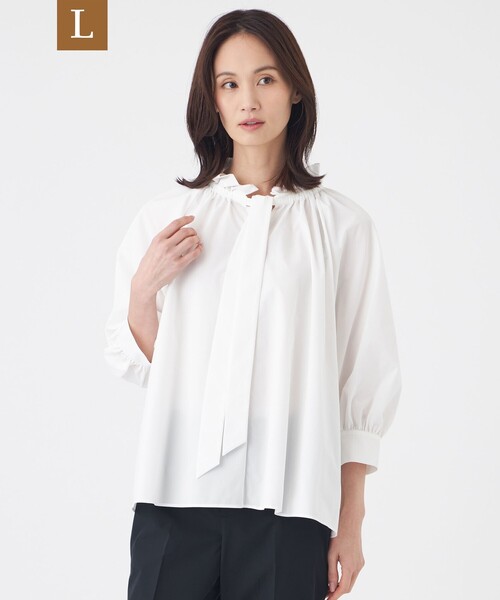 TRANS WORK(トランスワーク)の「【L】【はっ水・ウォッシャブル】フリーモーションタフタブラウス(シャツ/ブラウス・レディース・ブルー/ネイビー/オフホワイト・46/44)」の2枚目の写真