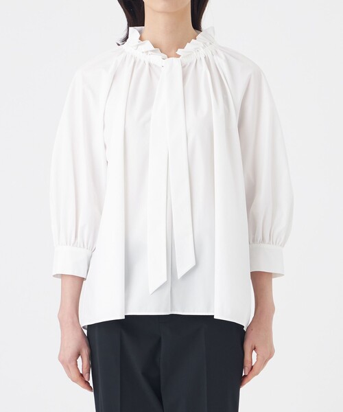 TRANS WORK(トランスワーク)の「【L】【はっ水・ウォッシャブル】フリーモーションタフタブラウス(シャツ/ブラウス・レディース・ブルー/ネイビー/オフホワイト・46/44)」の7枚目の写真