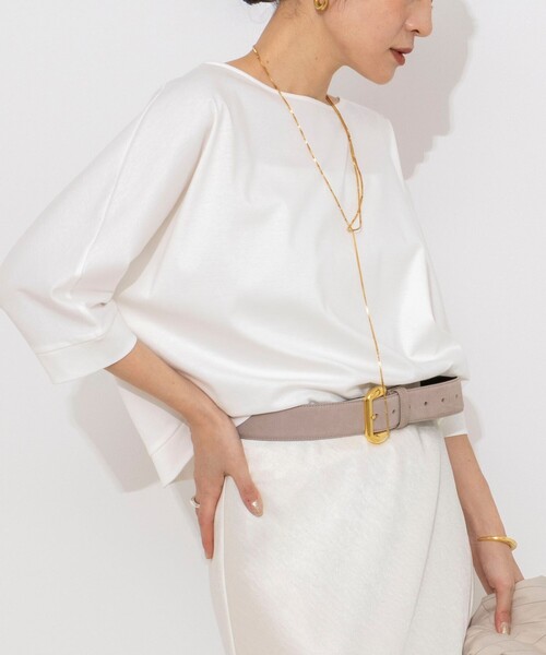 NOLLEY’S(ノーリーズ)の「ウォッシャブルドルマンTシャツ(Tシャツ/カットソー・レディース・サックスブルー/ブラック/オフホワイト/ホワイト系その他4/イエロー・38)」の2枚目の写真