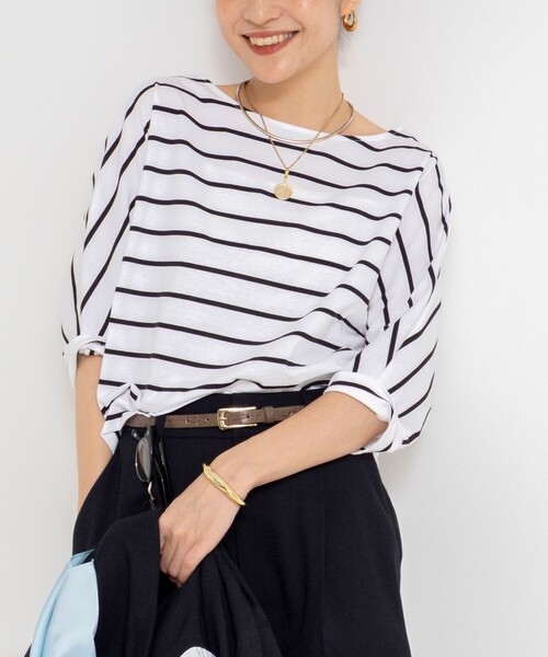 NOLLEY’S(ノーリーズ)の「ウォッシャブルドルマンTシャツ(Tシャツ/カットソー・レディース・サックスブルー/ブラック/オフホワイト/ホワイト系その他4/イエロー・38)」の3枚目の写真