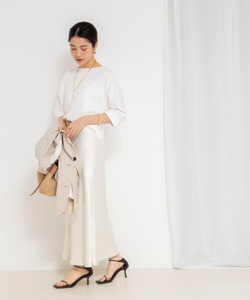 NOLLEY’S(ノーリーズ)の「ウォッシャブルドルマンTシャツ(Tシャツ/カットソー・レディース・サックスブルー/ブラック/オフホワイト/ホワイト系その他4/イエロー・38)」の7枚目の写真