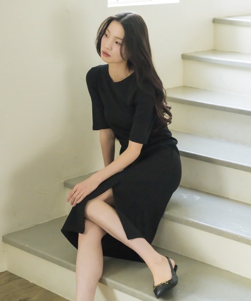 NEUNA(ヌナ)の「【韓国select item】ドレープウエストミディワンピース(ワンピース・レディース・ベージュ/ブラック・FREE)」の2枚目の写真