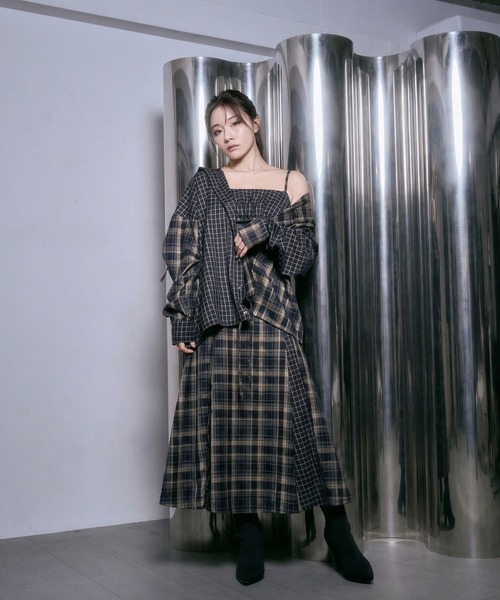 ANDGEEBEE(アンジービー)の「ドッキングチェックフーディシャツ(シャツ/ブラウス・レディース・ネイビー/ブラック・FREE)」の5枚目の写真