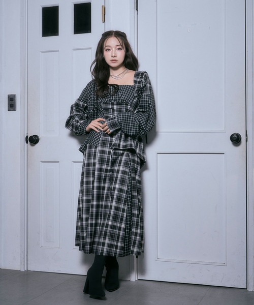 ANDGEEBEE(アンジービー)の「ドッキングチェックフーディシャツ(シャツ/ブラウス・レディース・ネイビー/ブラック・FREE)」の10枚目の写真