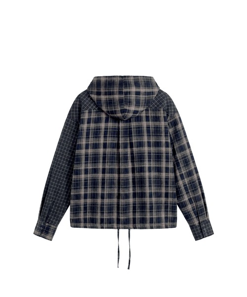 ANDGEEBEE(アンジービー)の「ドッキングチェックフーディシャツ(シャツ/ブラウス・レディース・ネイビー/ブラック・FREE)」の8枚目の写真