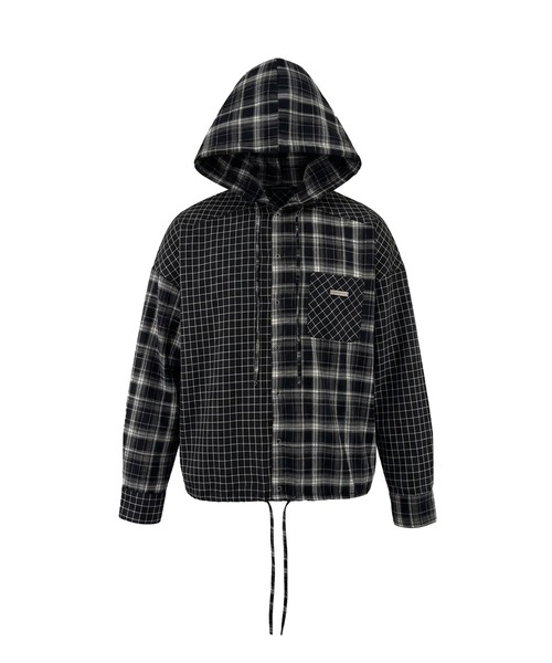 ANDGEEBEE(アンジービー)の「ドッキングチェックフーディシャツ(シャツ/ブラウス・レディース・ネイビー/ブラック・FREE)」の14枚目の写真