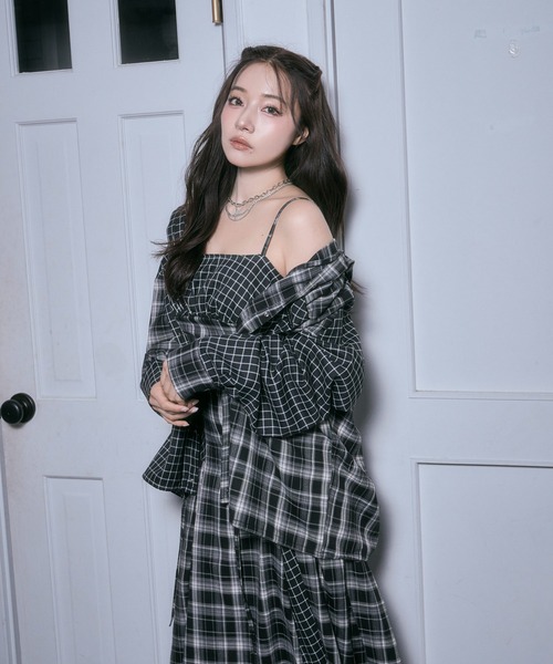 ANDGEEBEE(アンジービー)の「ドッキングチェックフーディシャツ(シャツ/ブラウス・レディース・ネイビー/ブラック・FREE)」の11枚目の写真