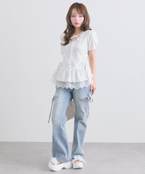 OLIVE des OLIVE(オリーブデオリーブ)の「【着回し力◎】ドロストレースチュニック(Tシャツ/カットソー・レディース・ピンク/ブラック/チャコールグレー/オフホワイト・FREE)」の6枚目の写真