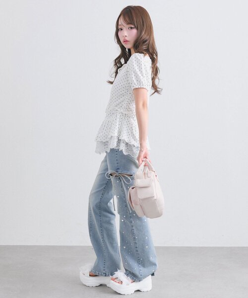 OLIVE des OLIVE(オリーブデオリーブ)の「【着回し力◎】ドロストレースチュニック(Tシャツ/カットソー・レディース・ピンク/ブラック/チャコールグレー/オフホワイト・FREE)」の7枚目の写真