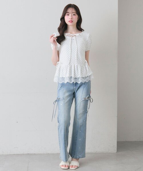 OLIVE des OLIVE(オリーブデオリーブ)の「【着回し力◎】ドロストレースチュニック(Tシャツ/カットソー・レディース・ピンク/ブラック/チャコールグレー/オフホワイト・FREE)」の12枚目の写真