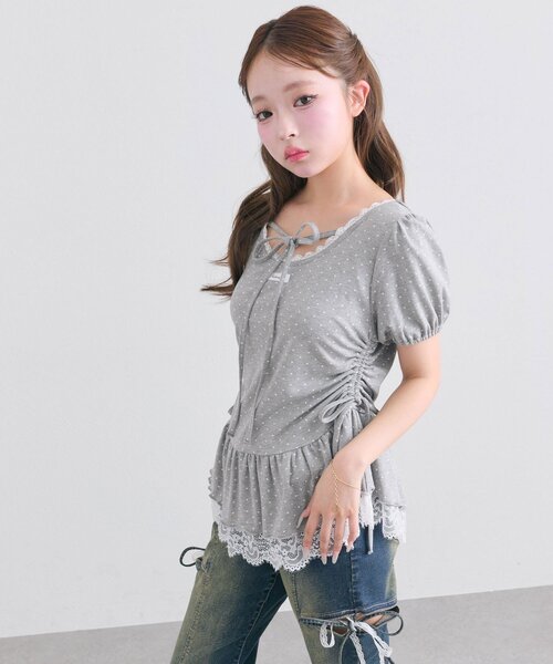 OLIVE des OLIVE(オリーブデオリーブ)の「【着回し力◎】ドロストレースチュニック(Tシャツ/カットソー・レディース・ピンク/ブラック/チャコールグレー/オフホワイト・FREE)」の15枚目の写真