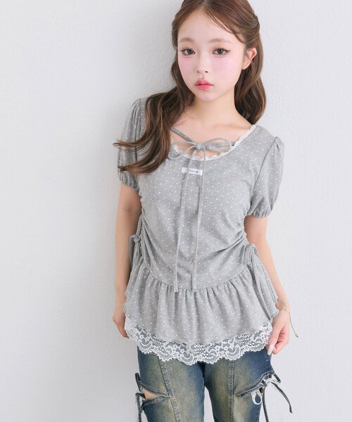 OLIVE des OLIVE(オリーブデオリーブ)の「【着回し力◎】ドロストレースチュニック(Tシャツ/カットソー・レディース・ピンク/ブラック/チャコールグレー/オフホワイト・FREE)」の16枚目の写真