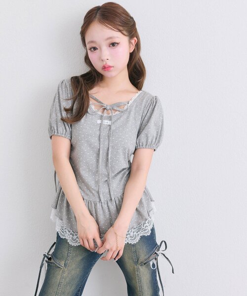 OLIVE des OLIVE(オリーブデオリーブ)の「【着回し力◎】ドロストレースチュニック(Tシャツ/カットソー・レディース・ピンク/ブラック/チャコールグレー/オフホワイト・FREE)」の17枚目の写真