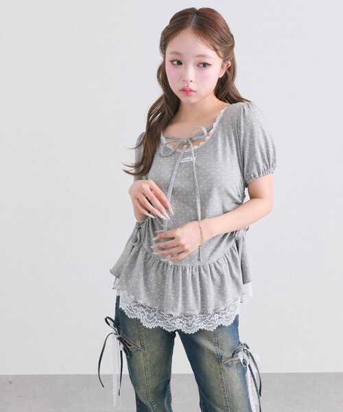 OLIVE des OLIVE(オリーブデオリーブ)の「【着回し力◎】ドロストレースチュニック(Tシャツ/カットソー・レディース・ピンク/ブラック/チャコールグレー/オフホワイト・FREE)」の18枚目の写真