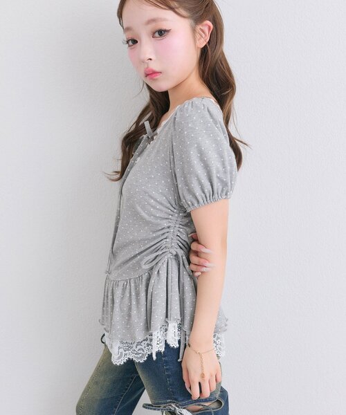 OLIVE des OLIVE(オリーブデオリーブ)の「【着回し力◎】ドロストレースチュニック(Tシャツ/カットソー・レディース・ピンク/ブラック/チャコールグレー/オフホワイト・FREE)」の19枚目の写真