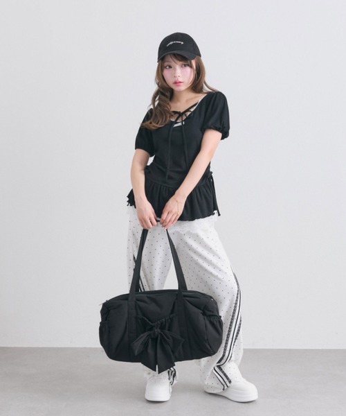 OLIVE des OLIVE(オリーブデオリーブ)の「【着回し力◎】ドロストレースチュニック(Tシャツ/カットソー・レディース・ピンク/ブラック/チャコールグレー/オフホワイト・FREE)」の10枚目の写真