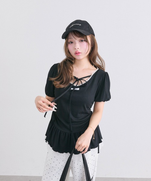 OLIVE des OLIVE(オリーブデオリーブ)の「【着回し力◎】ドロストレースチュニック(Tシャツ/カットソー・レディース・ピンク/ブラック/チャコールグレー/オフホワイト・FREE)」の8枚目の写真