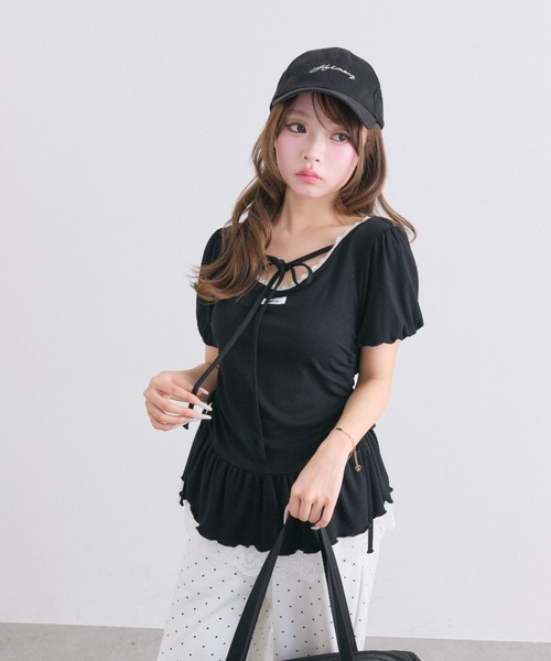 OLIVE des OLIVE(オリーブデオリーブ)の「【着回し力◎】ドロストレースチュニック(Tシャツ/カットソー・レディース・ピンク/ブラック/チャコールグレー/オフホワイト・FREE)」の7枚目の写真