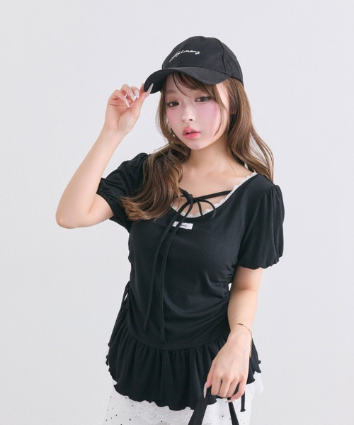 OLIVE des OLIVE(オリーブデオリーブ)の「【着回し力◎】ドロストレースチュニック(Tシャツ/カットソー・レディース・ピンク/ブラック/チャコールグレー/オフホワイト・FREE)」の6枚目の写真