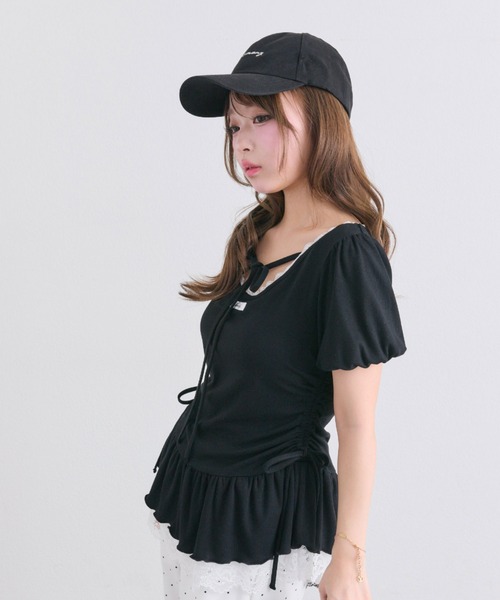 OLIVE des OLIVE(オリーブデオリーブ)の「【着回し力◎】ドロストレースチュニック(Tシャツ/カットソー・レディース・ピンク/ブラック/チャコールグレー/オフホワイト・FREE)」の5枚目の写真