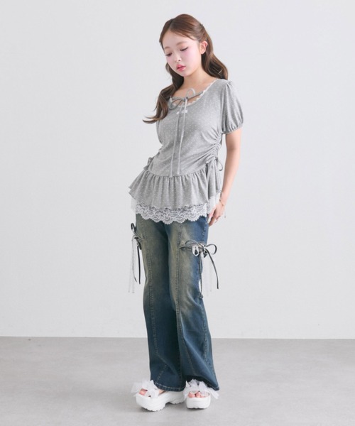 OLIVE des OLIVE(オリーブデオリーブ)の「【着回し力◎】ドロストレースチュニック(Tシャツ/カットソー・レディース・ピンク/ブラック/チャコールグレー/オフホワイト・FREE)」の17枚目の写真