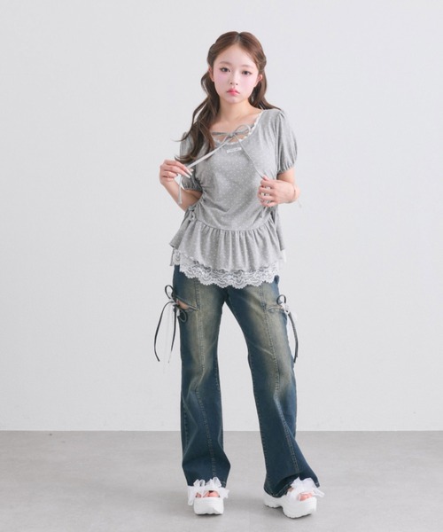 OLIVE des OLIVE(オリーブデオリーブ)の「【着回し力◎】ドロストレースチュニック(Tシャツ/カットソー・レディース・ピンク/ブラック/チャコールグレー/オフホワイト・FREE)」の18枚目の写真