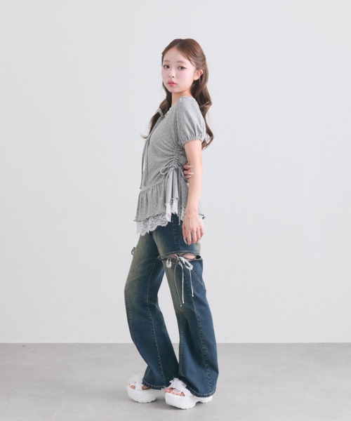 OLIVE des OLIVE(オリーブデオリーブ)の「【着回し力◎】ドロストレースチュニック(Tシャツ/カットソー・レディース・ピンク/ブラック/チャコールグレー/オフホワイト・FREE)」の16枚目の写真