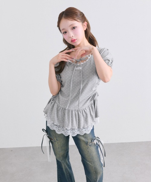 OLIVE des OLIVE(オリーブデオリーブ)の「【着回し力◎】ドロストレースチュニック(Tシャツ/カットソー・レディース・ピンク/ブラック/チャコールグレー/オフホワイト・FREE)」の14枚目の写真