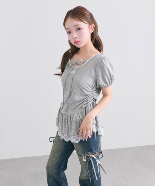 OLIVE des OLIVE(オリーブデオリーブ)の「【着回し力◎】ドロストレースチュニック(Tシャツ/カットソー・レディース・ピンク/ブラック/チャコールグレー/オフホワイト・FREE)」の13枚目の写真