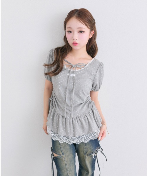 OLIVE des OLIVE(オリーブデオリーブ)の「【着回し力◎】ドロストレースチュニック(Tシャツ/カットソー・レディース・ピンク/ブラック/チャコールグレー/オフホワイト・FREE)」の12枚目の写真
