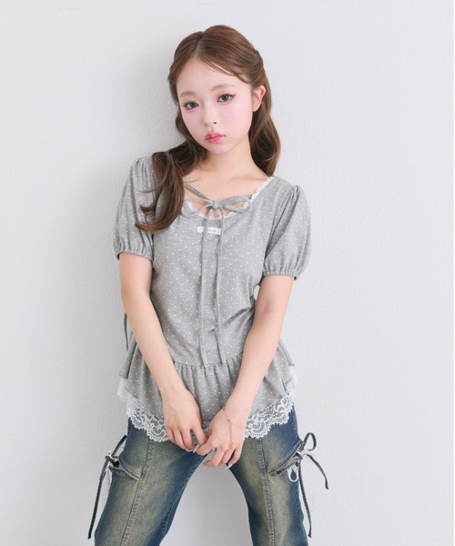 OLIVE des OLIVE(オリーブデオリーブ)の「【着回し力◎】ドロストレースチュニック(Tシャツ/カットソー・レディース・ピンク/ブラック/チャコールグレー/オフホワイト・FREE)」の11枚目の写真