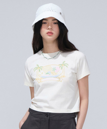 ウィメンズクロップビーチファムTシャツ アイボリー
