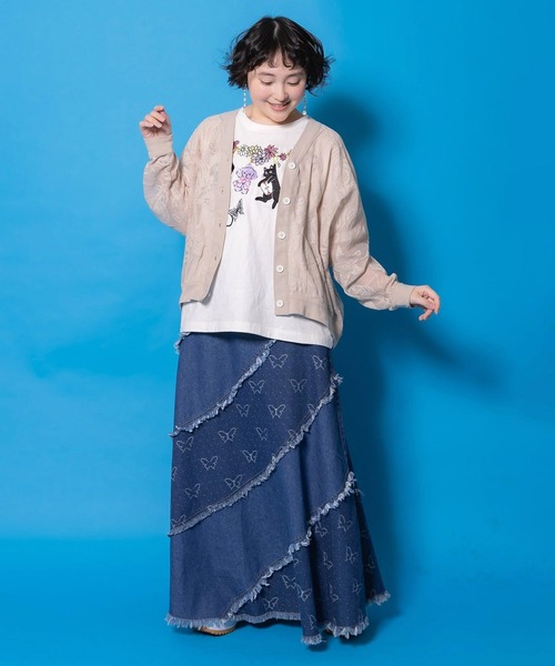 ScoLar（スカラー）の「ScoLar(スカラー) 蝶刺繍or配色 スパイラル切替フリンジデニムスカート（デニムスカート・レディース・ネイビー・MEDIUM）」の13枚目の写真