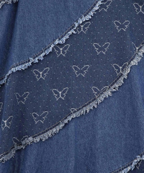 ScoLar（スカラー）の「ScoLar(スカラー) 蝶刺繍or配色 スパイラル切替フリンジデニムスカート（デニムスカート・レディース・ネイビー・MEDIUM）」の6枚目の写真