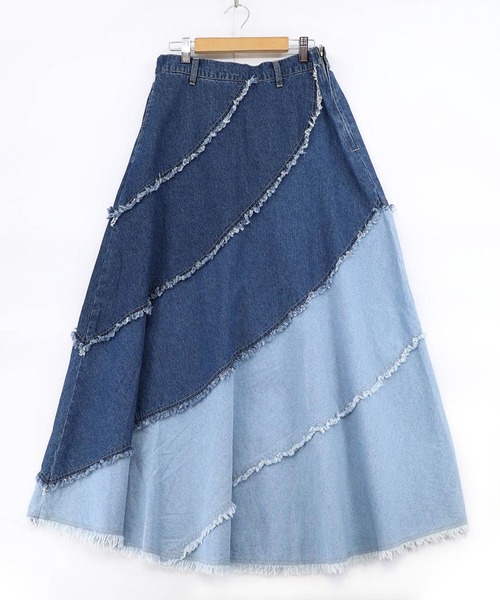 ScoLar（スカラー）の「ScoLar(スカラー) 蝶刺繍or配色 スパイラル切替フリンジデニムスカート（デニムスカート・レディース・ネイビー・MEDIUM）」の20枚目の写真