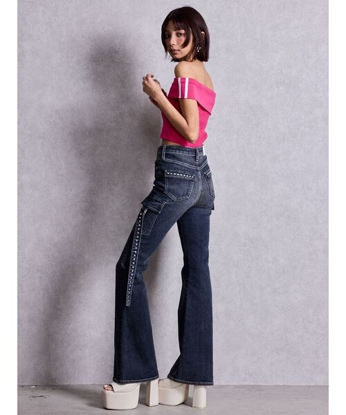 GYDA（ジェイダ）の「Gyda bijouサイドラインオフショルショートTOPS（Tシャツ/カットソー・レディース・ピンク/オフホワイト/ブラック・FREE）」の11枚目の写真