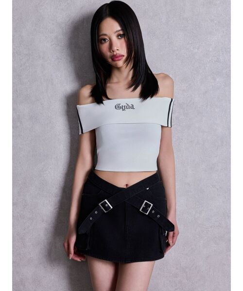GYDA（ジェイダ）の「Gyda bijouサイドラインオフショルショートTOPS（Tシャツ/カットソー・レディース・ピンク/オフホワイト/ブラック・FREE）」の15枚目の写真