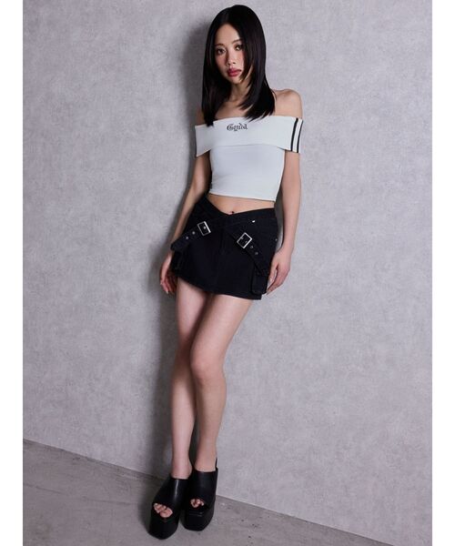 GYDA（ジェイダ）の「Gyda bijouサイドラインオフショルショートTOPS（Tシャツ/カットソー・レディース・ピンク/オフホワイト/ブラック・FREE）」の17枚目の写真