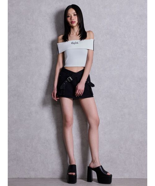 GYDA（ジェイダ）の「Gyda bijouサイドラインオフショルショートTOPS（Tシャツ/カットソー・レディース・ピンク/オフホワイト/ブラック・FREE）」の18枚目の写真
