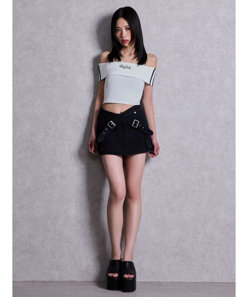 GYDA（ジェイダ）の「Gyda bijouサイドラインオフショルショートTOPS（Tシャツ/カットソー・レディース・ピンク/オフホワイト/ブラック・FREE）」の19枚目の写真