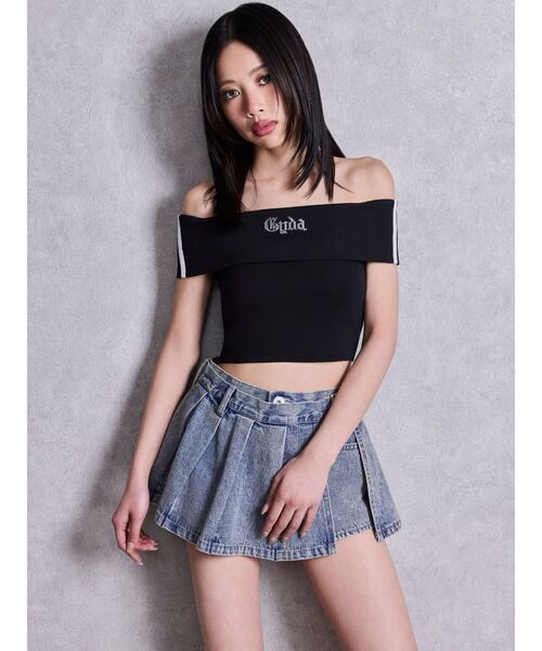 GYDA（ジェイダ）の「Gyda bijouサイドラインオフショルショートTOPS（Tシャツ/カットソー・レディース・ピンク/オフホワイト/ブラック・FREE）」の21枚目の写真