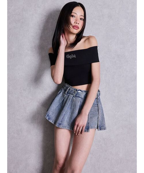 GYDA（ジェイダ）の「Gyda bijouサイドラインオフショルショートTOPS（Tシャツ/カットソー・レディース・ピンク/オフホワイト/ブラック・FREE）」の22枚目の写真