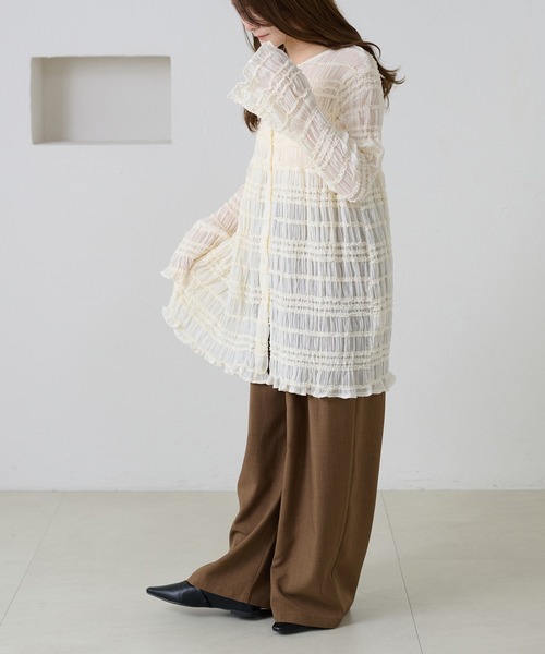 apres jour clair（アプレジュールクレア）の「【apres jour clair】シャーリングシアーフリルチュニック（シャツ/ブラウス・レディース・グリーン系その他/ダークブラウン/アイボリー・フリー/X-LARGE）」の13枚目の写真